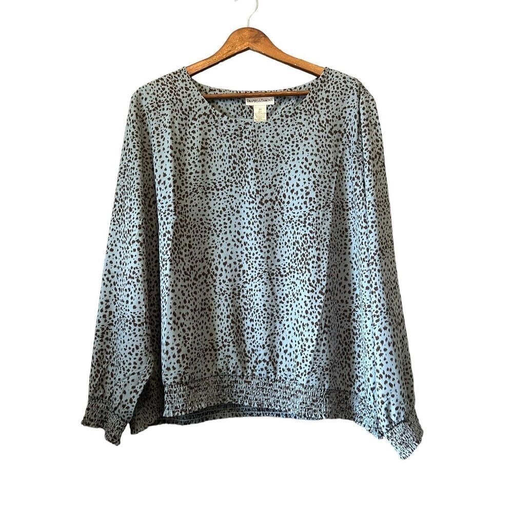 Draper's & Damon's 2X Blouse Animal Print Long Sleeve Pullover Smocked Hem